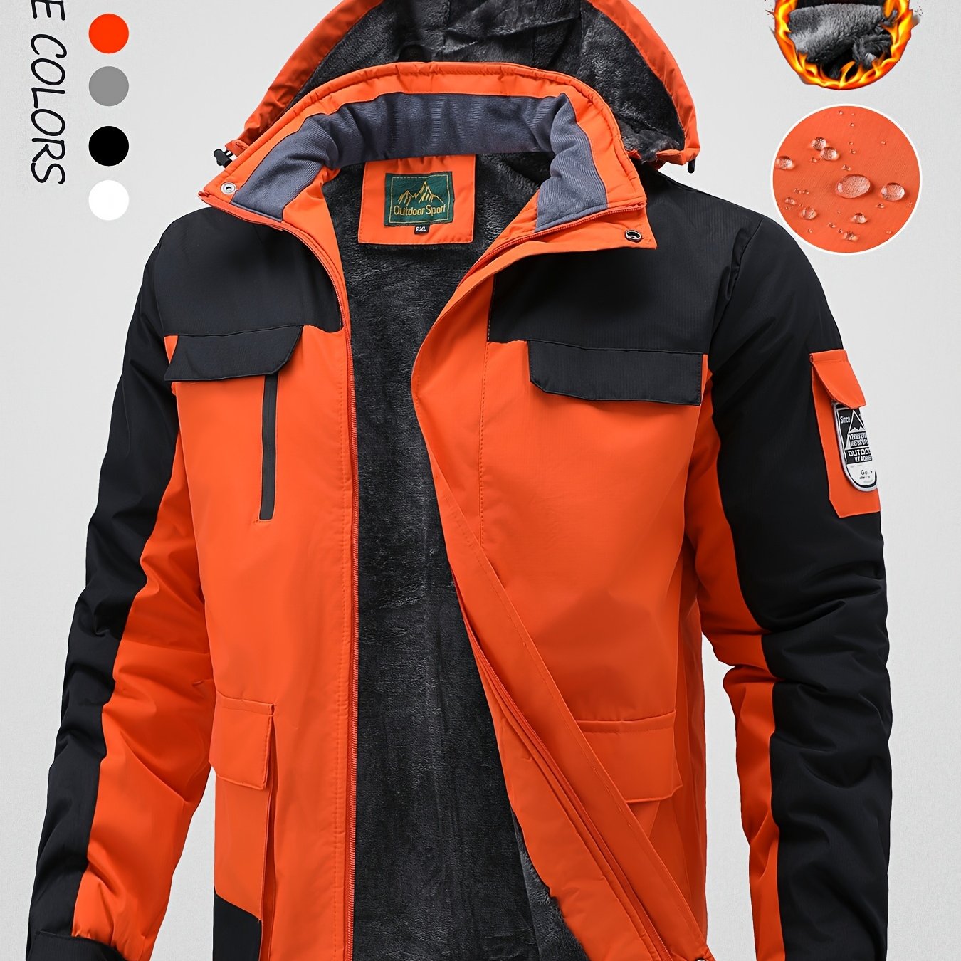 Men's Winter Fleece-Lined Jacket - Navy Blue Thickened Outdoor Hooded Coat with Zipper Pockets, Warm & Stylish for Cold Weather, Winter Clothes