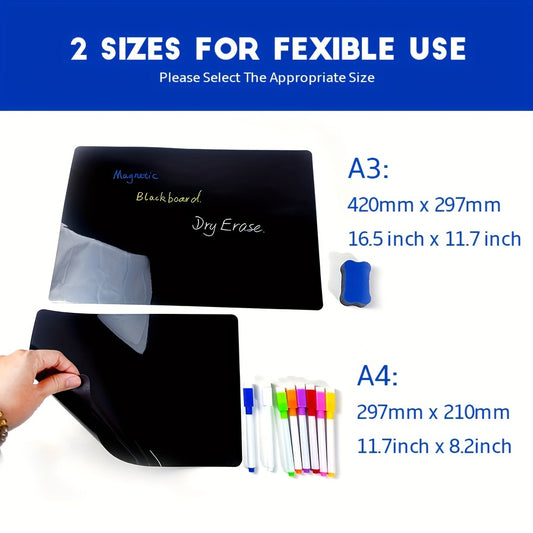 TRONMAG Magnetic Dry Erase Chalkboard for Fridge - A3/A4 Size, Includes 8 Markers & Eraser, Flexible Meal Planner & Grocery List Pad, Perfect for Home Office & Kitchen Organization