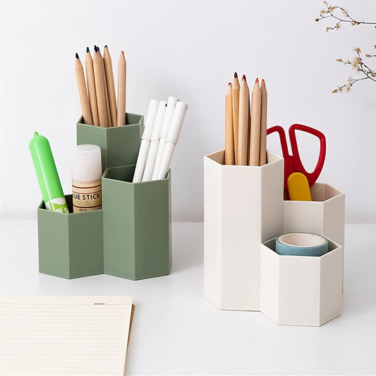 Desk Dresser Organizer, Desk Pen Organizer, Pen Holder Pen Organizer, Acrylic Pen Holder 4 Compartments, Clear Pencil Organizer Cup For Countertop Desk Accessory Storage Home Office And School