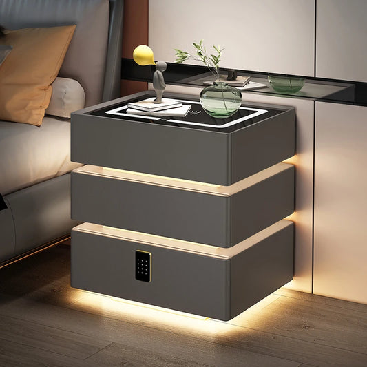 High-End Luxury Smart Bedside Table Modern Solid Wood Nightstand Wireless Charging Multifunctional Bedroom Furniture for Living