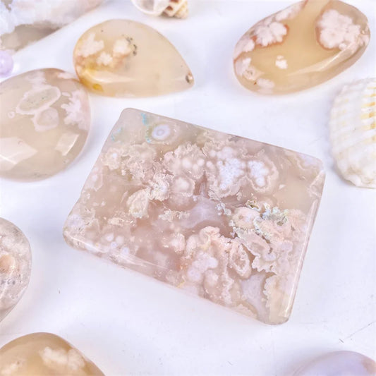 Natural Healing Crystals Gemstone DropShape Pendant Flower Agate Necklace Jewellery for Women's Beauty Gift