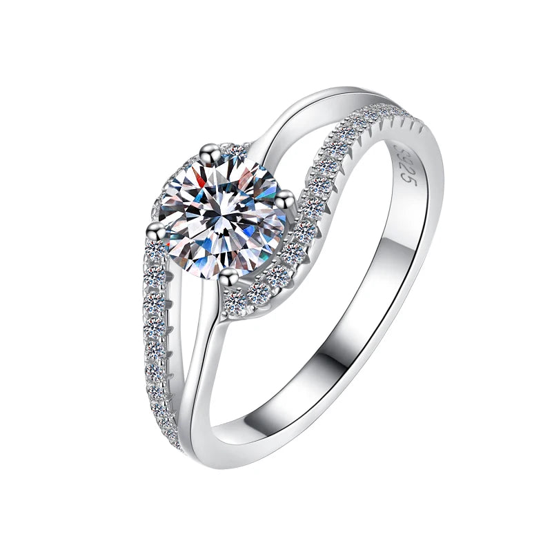 Fine Jewelry 18K White Gold Plated Charm Design VVs1 Moissanite Jewellery Wholesale Price 925 Sterling Silver Wedding Ring