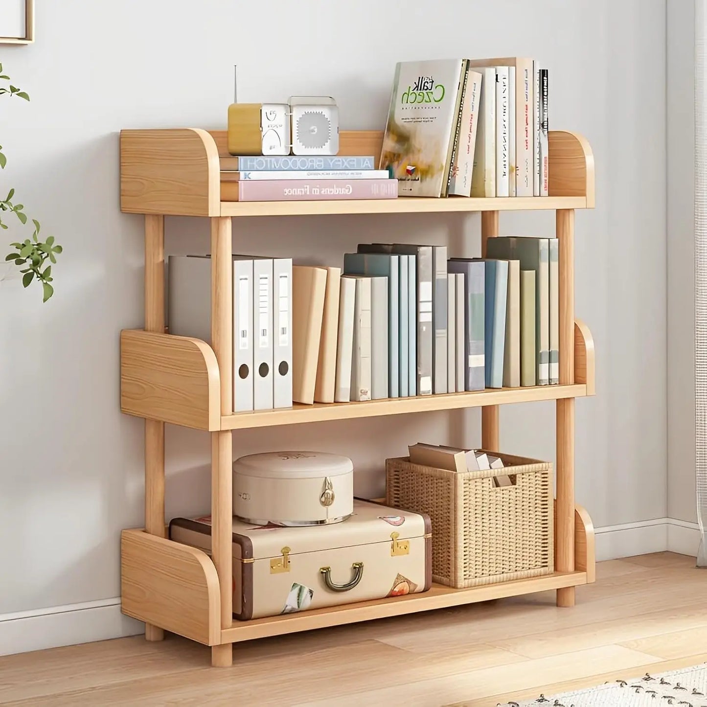 Modern Display Bookshelf with Top Edge and Solid Wood Frame for Home and Office, Storage Cabinet