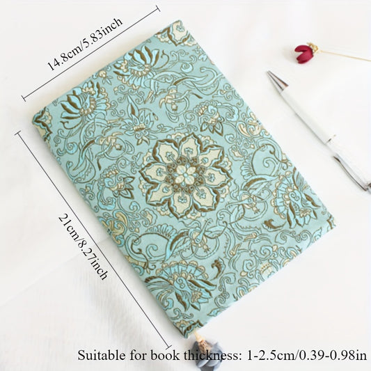 Handmade Fabric Book Cover, Vintage Embroidered Floral Design, Green A5 Notebook Case, Office Supplies, Book Protector for Bible and Books