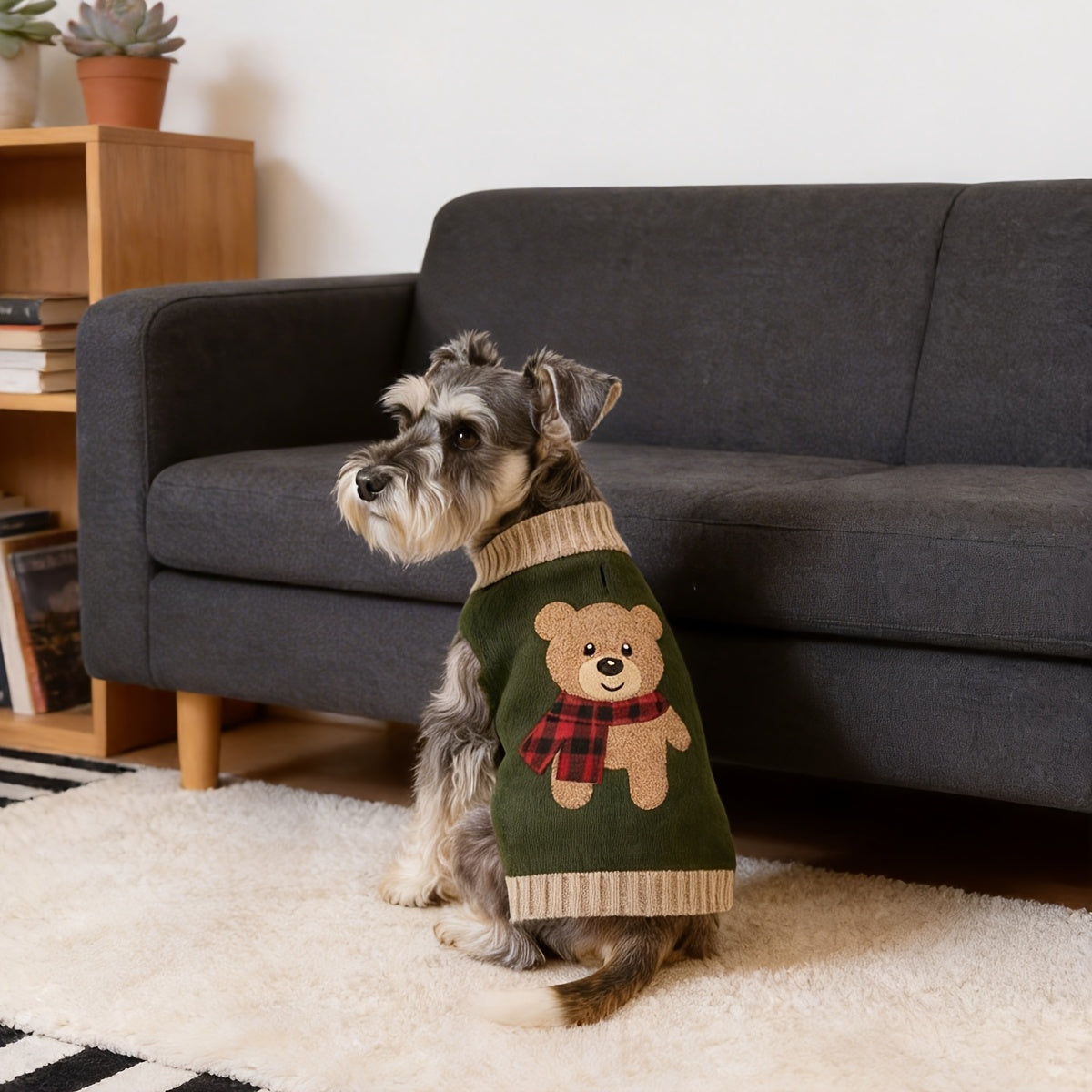 1pc Cute Bear Embroidered Pet Sweaters Soft And Comfortable Knitwear for Small to Medium Dogs, Thick Knitted Turtleneck Style Stretchy And Warm Winter Clothing for Schnauzers And Bichons