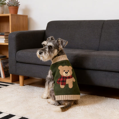 1pc Cute Bear Embroidered Pet Sweaters Soft And Comfortable Knitwear for Small to Medium Dogs, Thick Knitted Turtleneck Style Stretchy And Warm Winter Clothing for Schnauzers And Bichons