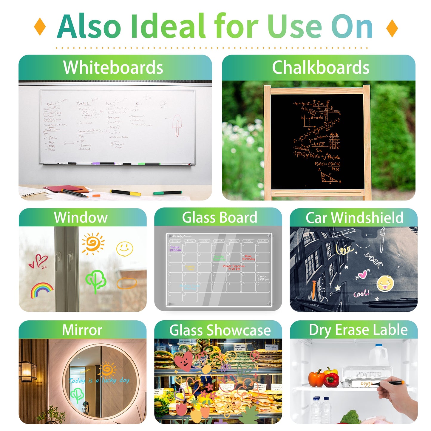 20 Vibrant Liquid Chalk Markers - Ultra Fine Point, Erasable, Wet Erase, Dry Erase Board Compatible, Non-Toxic, Quick-Drying, and Reversible for Acrylic Fridge Calendar, Clear Glass, Refrigerator White Board, Mirror, and Wind