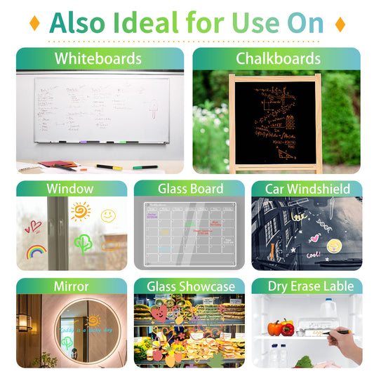 20 Vibrant Liquid Chalk Markers - Ultra Fine Point, Erasable, Wet Erase, Dry Erase Board Compatible, Non-Toxic, Quick-Drying, and Reversible for Acrylic Fridge Calendar, Clear Glass, Refrigerator White Board, Mirror, and Wind