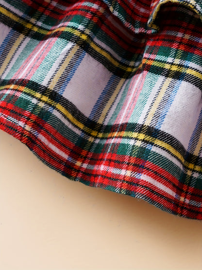 Baby Autumn and Winter Clothing Set Baby Girls 0-18 Months Romper and Plaid Strap Skirt and Headband