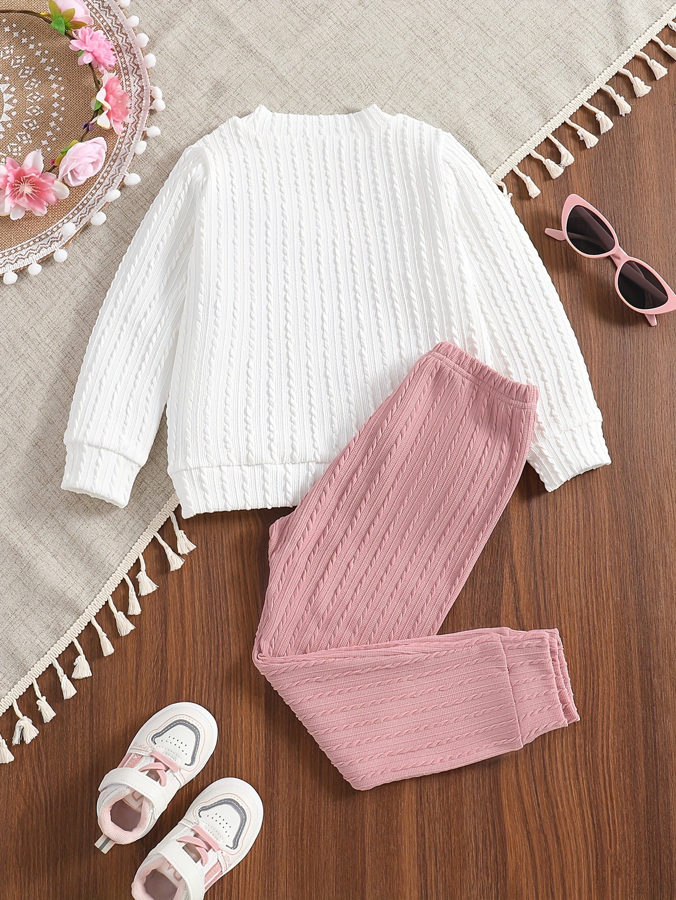 Toddler Girl Cartoon Graphic Bow Front Sweatshirt & Comfy Sweatpants, Kids Clothes For Spring Fall