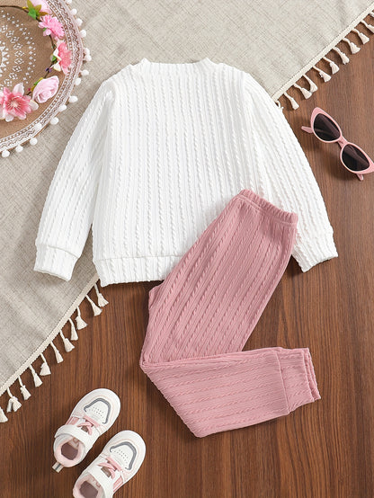 Toddler Girl Cartoon Graphic Bow Front Sweatshirt & Comfy Sweatpants, Kids Clothes For Spring Fall