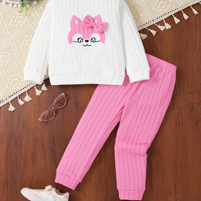 Toddler Girl Cartoon Graphic Bow Front Sweatshirt & Comfy Sweatpants, Kids Clothes For Spring Fall