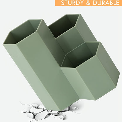 Desk Dresser Organizer, Desk Pen Organizer, Pen Holder Pen Organizer, Acrylic Pen Holder 4 Compartments, Clear Pencil Organizer Cup For Countertop Desk Accessory Storage Home Office And School