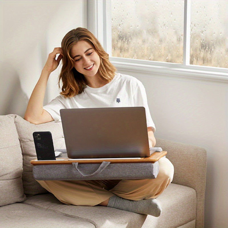 1pc Ergonomic Laptop Stand - Adjustable Lap Desk with Mouse Pad, Wrist Rest, and Media Slot for 17" Laptops - Perfect for Bed, Couch, and Home Office Use
