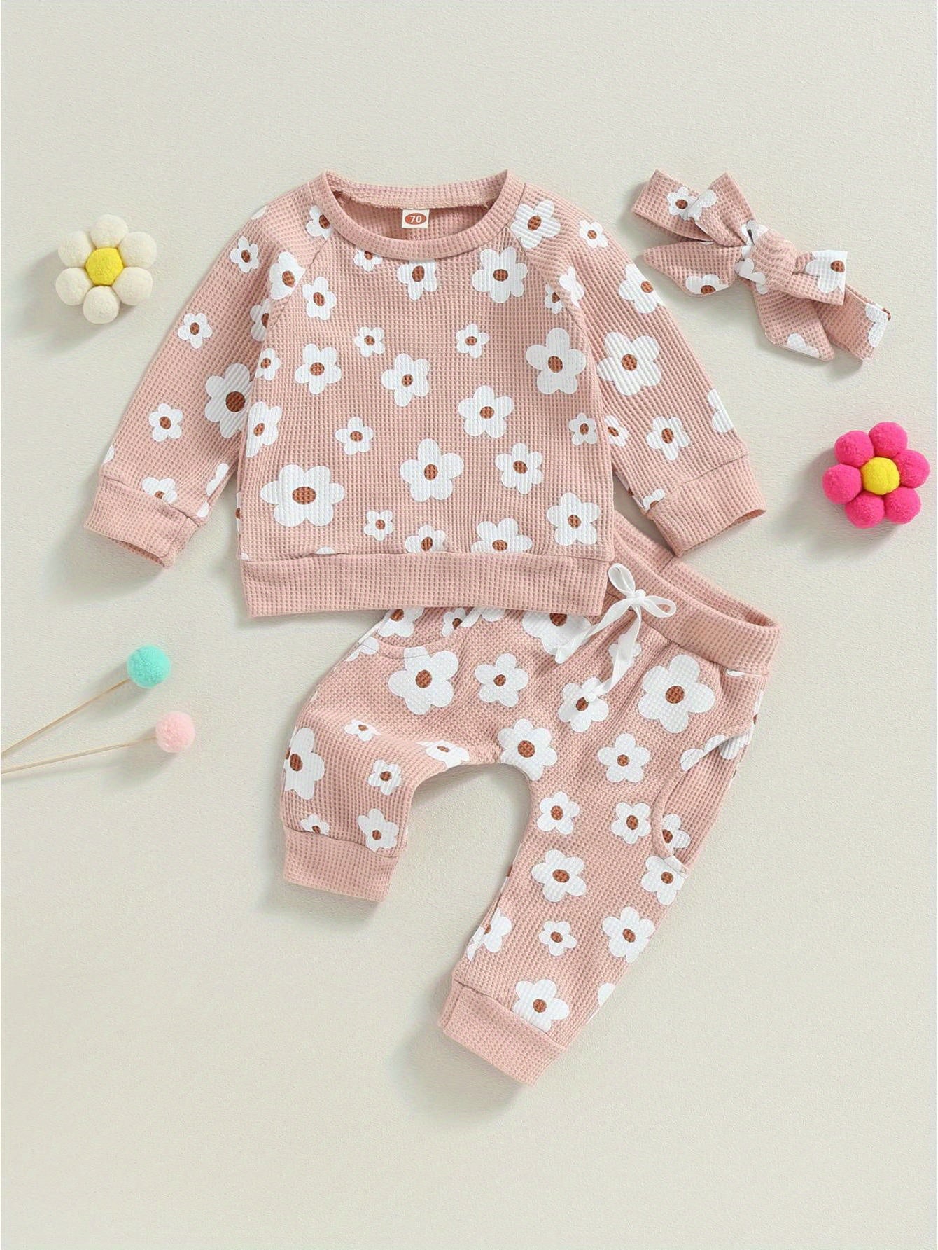 Toddler Baby Girl Fall Winter Clothes Newborn Infant Floral Pullover Sweatshirt T-Shirts+Pants 3pcs Outfits Set, Perfect for Outdoor