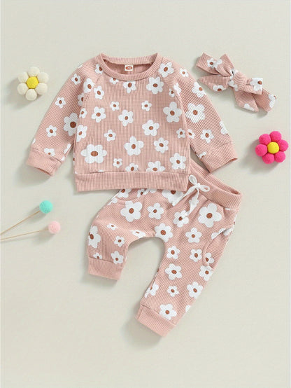 Toddler Baby Girl Fall Winter Clothes Newborn Infant Floral Pullover Sweatshirt T-Shirts+Pants 3pcs Outfits Set, Perfect for Outdoor