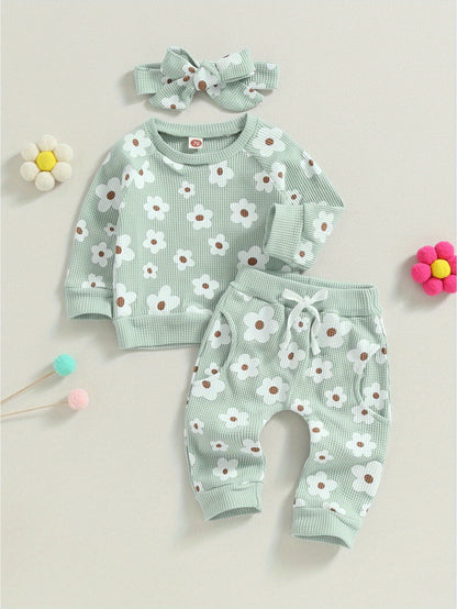 Toddler Baby Girl Fall Winter Clothes Newborn Infant Floral Pullover Sweatshirt T-Shirts+Pants 3pcs Outfits Set, Perfect for Outdoor