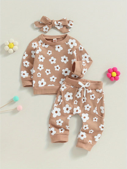 Toddler Baby Girl Fall Winter Clothes Newborn Infant Floral Pullover Sweatshirt T-Shirts+Pants 3pcs Outfits Set, Perfect for Outdoor