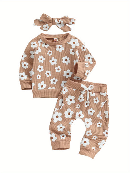 Toddler Baby Girl Fall Winter Clothes Newborn Infant Floral Pullover Sweatshirt T-Shirts+Pants 3pcs Outfits Set, Perfect for Outdoor