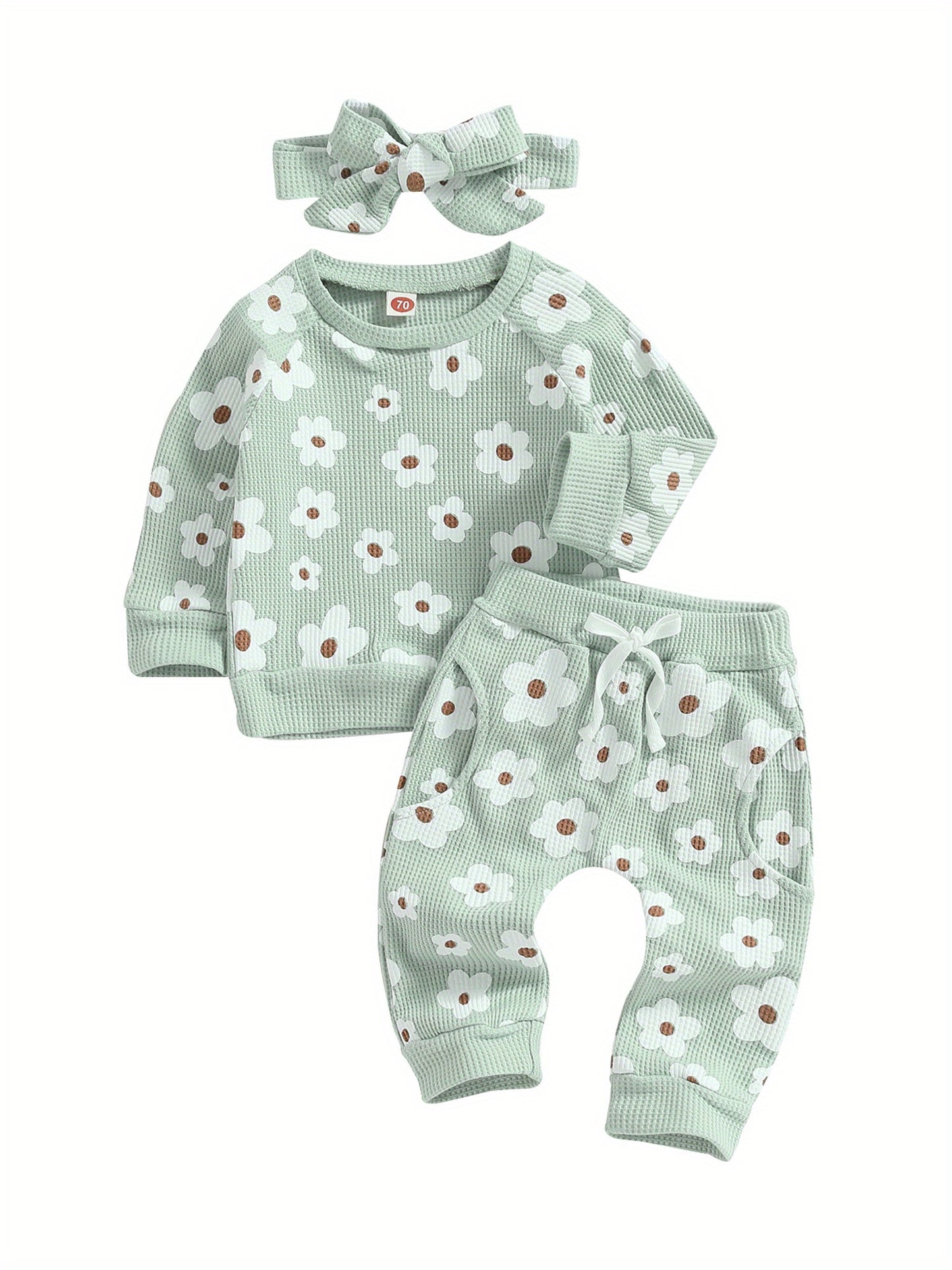 Toddler Baby Girl Fall Winter Clothes Newborn Infant Floral Pullover Sweatshirt T-Shirts+Pants 3pcs Outfits Set, Perfect for Outdoor