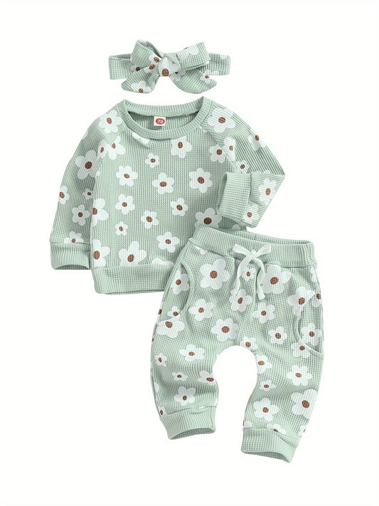 Toddler Baby Girl Fall Winter Clothes Newborn Infant Floral Pullover Sweatshirt T-Shirts+Pants 3pcs Outfits Set, Perfect for Outdoor