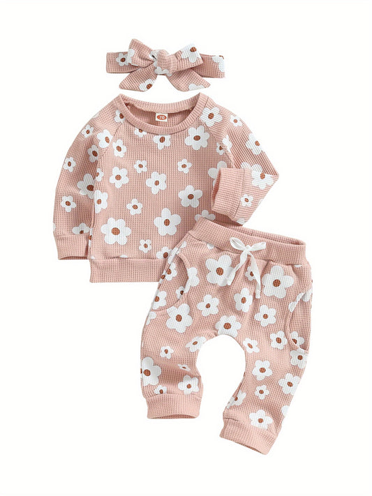 Toddler Baby Girl Fall Winter Clothes Newborn Infant Floral Pullover Sweatshirt T-Shirts+Pants 3pcs Outfits Set, Perfect for Outdoor