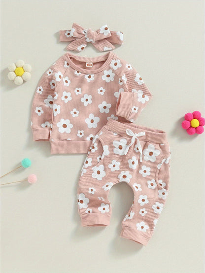 Toddler Baby Girl Fall Winter Clothes Newborn Infant Floral Pullover Sweatshirt T-Shirts+Pants 3pcs Outfits Set, Perfect for Outdoor