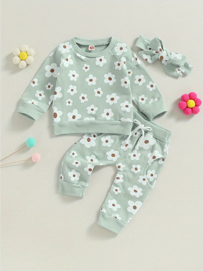 Toddler Baby Girl Fall Winter Clothes Newborn Infant Floral Pullover Sweatshirt T-Shirts+Pants 3pcs Outfits Set, Perfect for Outdoor