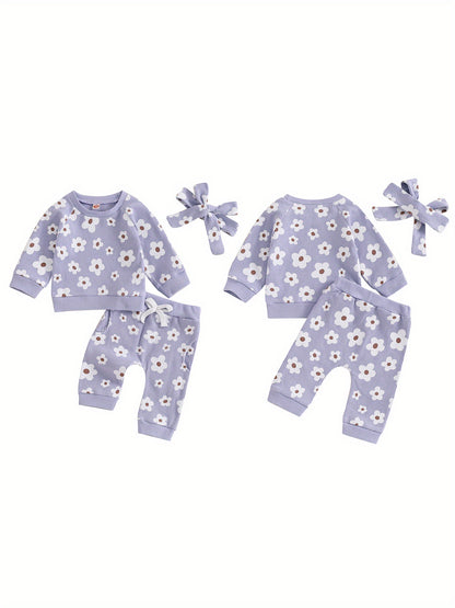 Toddler Baby Girl Fall Winter Clothes Newborn Infant Floral Pullover Sweatshirt T-Shirts+Pants 3pcs Outfits Set, Perfect for Outdoor