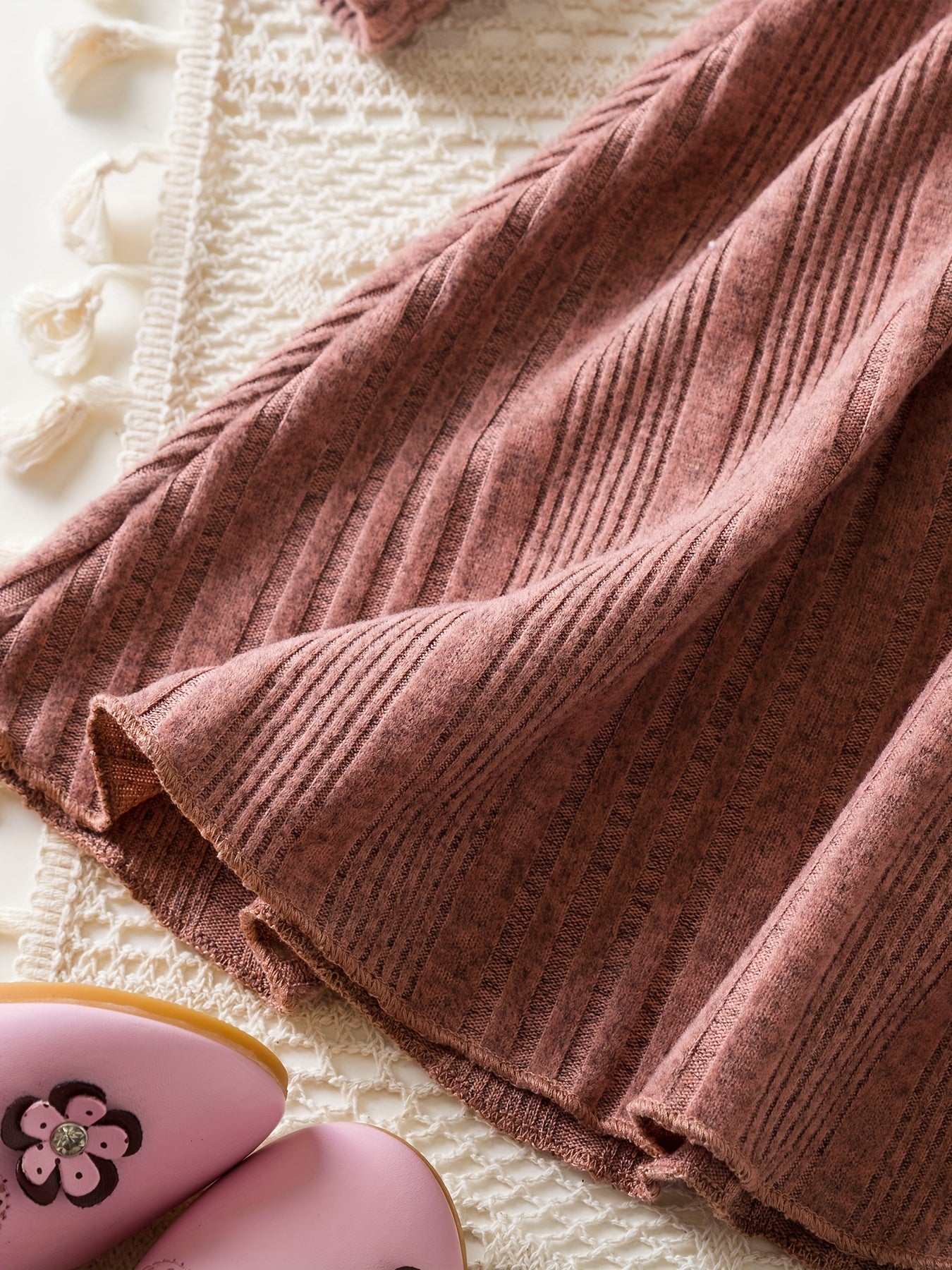 Toddler Girl Long Sleeve Knit Dress For Baby Girls Casual Kids Clothes Soft Slight Stretch Fabric, Button Decor Pleated Hem Perfect For Autumn Winter Seasons