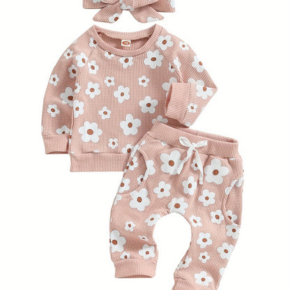 Toddler Baby Girl Fall Winter Clothes Newborn Infant Floral Pullover Sweatshirt T-Shirts+Pants 3pcs Outfits Set, Perfect for Outdoor