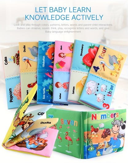 A Set Of 6 Cloth Book Baby Cloth Books Set, Wild Animal Cloth Book, Sea Animal Cloth Book, Fruit Cloth Book, Food Cloth Book Ocean Cloth Book, Character Cloth Book, Early Education Baby Toy Soft Book