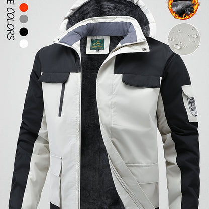 Men's Winter Fleece-Lined Jacket - Navy Blue Thickened Outdoor Hooded Coat with Zipper Pockets, Warm & Stylish for Cold Weather, Winter Clothes
