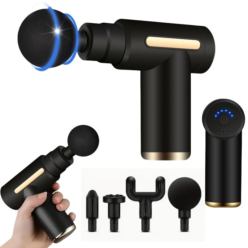 Portable Fascial Mini Massage Gun, Muscle Deep Tissue Massage Gun, Handheld Impact Massager, - Rechargeable, 4 Replaceable Massage Heads, Suitable for Home Office Gym Women's Birthday Gift Men's Dad Gift