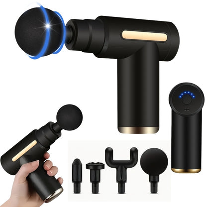 Portable Fascial Mini Massage Gun, Muscle Deep Tissue Massage Gun, Handheld Impact Massager, - Rechargeable, 4 Replaceable Massage Heads, Suitable for Home Office Gym Women's Birthday Gift Men's Dad Gift