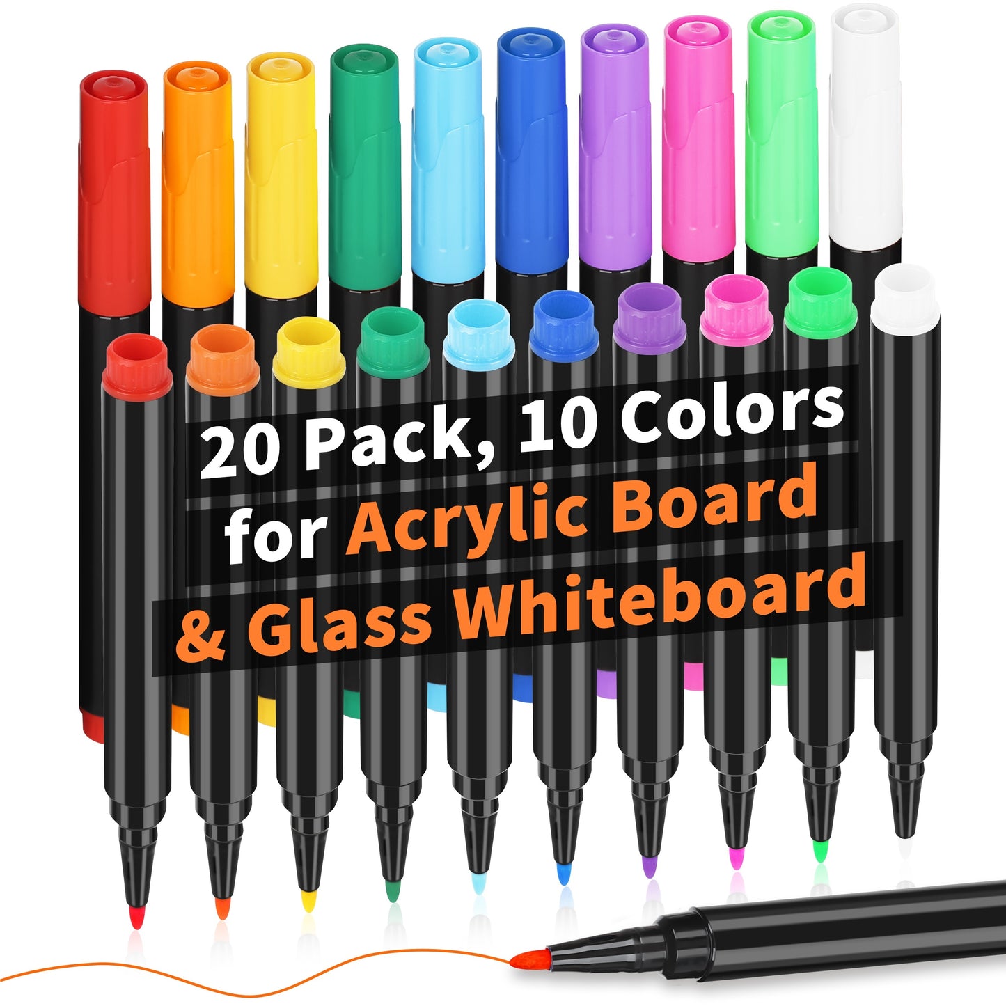 20 Vibrant Liquid Chalk Markers - Ultra Fine Point, Erasable, Wet Erase, Dry Erase Board Compatible, Non-Toxic, Quick-Drying, and Reversible for Acrylic Fridge Calendar, Clear Glass, Refrigerator White Board, Mirror, and Wind