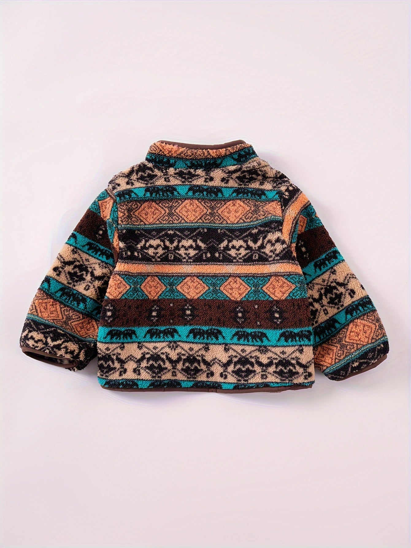 Girls' Cozy Fleece Jacket with Boho Pattern - Warm & Stylish Zip-Up Winter Coat, Polyester, Machine Washable - Sizes XS117, Winter Clothes for Girls