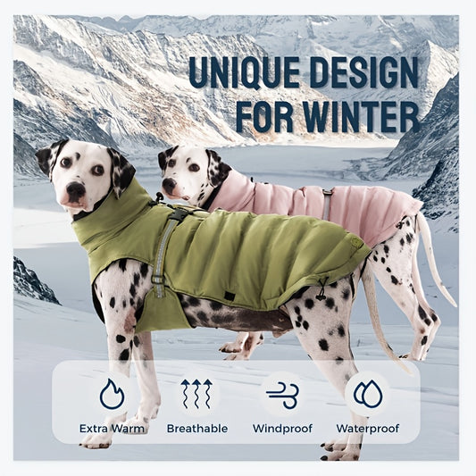 Fit Dog Winter Jacket - Warm, Breathable & Windproof Outdoor Coat with Press Buckle Closure, 100% Polyester, Ideal for Small/Medium/Large Breeds - Green & Pink Options, Cold Weather Clothing|Breathable Dog Vest|Waterproof Out