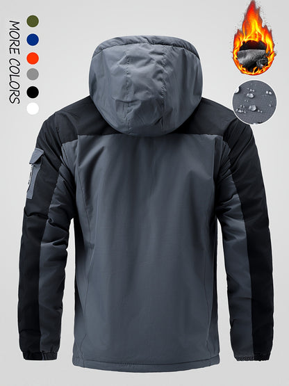 Men's Winter Fleece-Lined Jacket - Navy Blue Thickened Outdoor Hooded Coat with Zipper Pockets, Warm & Stylish for Cold Weather, Winter Clothes