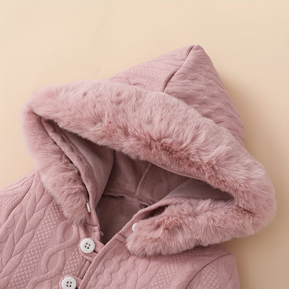 Baby Winter Clothing Set, Baby Girl Hooded Long-Sleeved Jumpsuit + Long Pants Two-Piece Set, for Outdoor