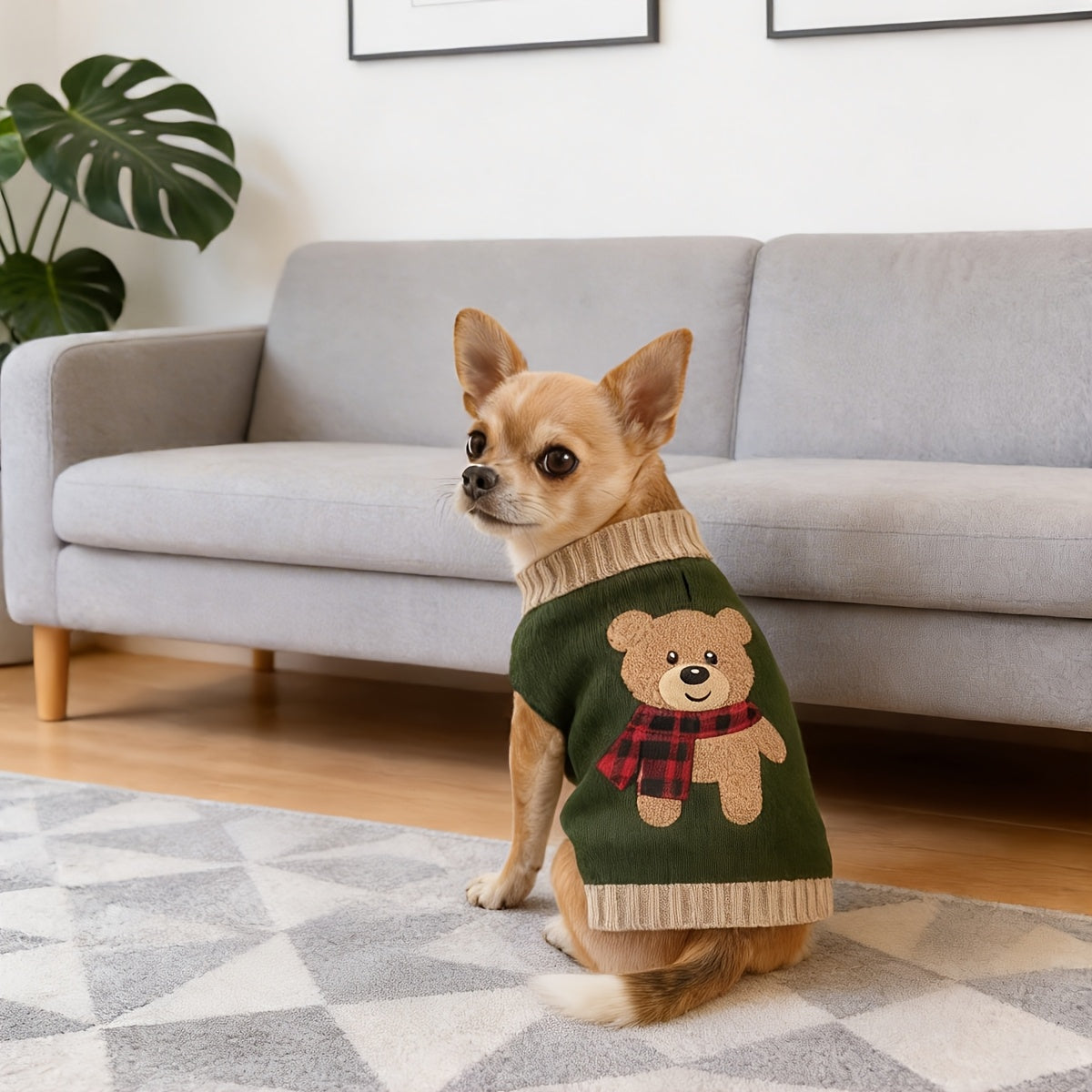 1pc Cute Bear Embroidered Pet Sweaters Soft And Comfortable Knitwear for Small to Medium Dogs, Thick Knitted Turtleneck Style Stretchy And Warm Winter Clothing for Schnauzers And Bichons