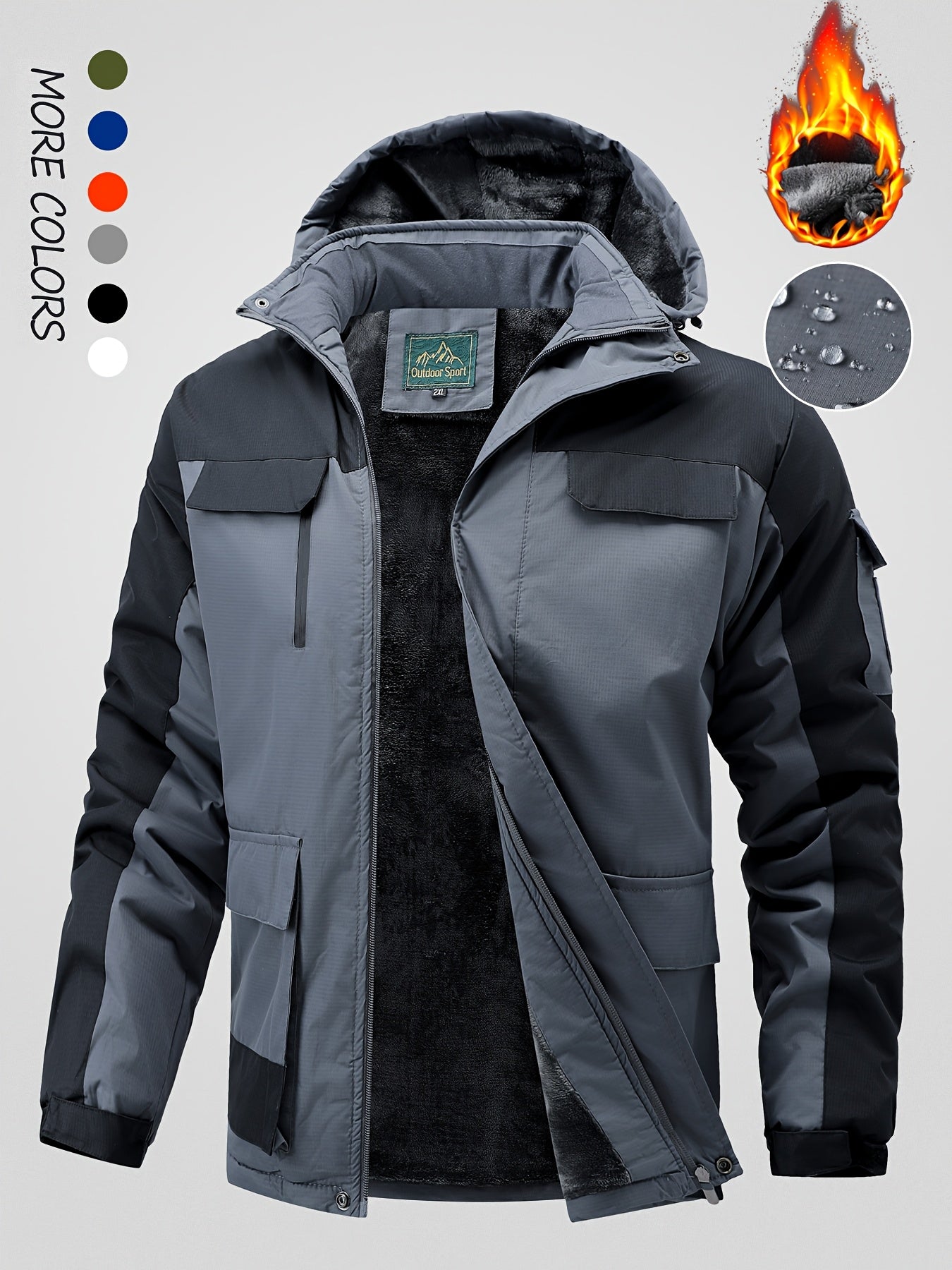 Men's Winter Fleece-Lined Jacket - Navy Blue Thickened Outdoor Hooded Coat with Zipper Pockets, Warm & Stylish for Cold Weather, Winter Clothes