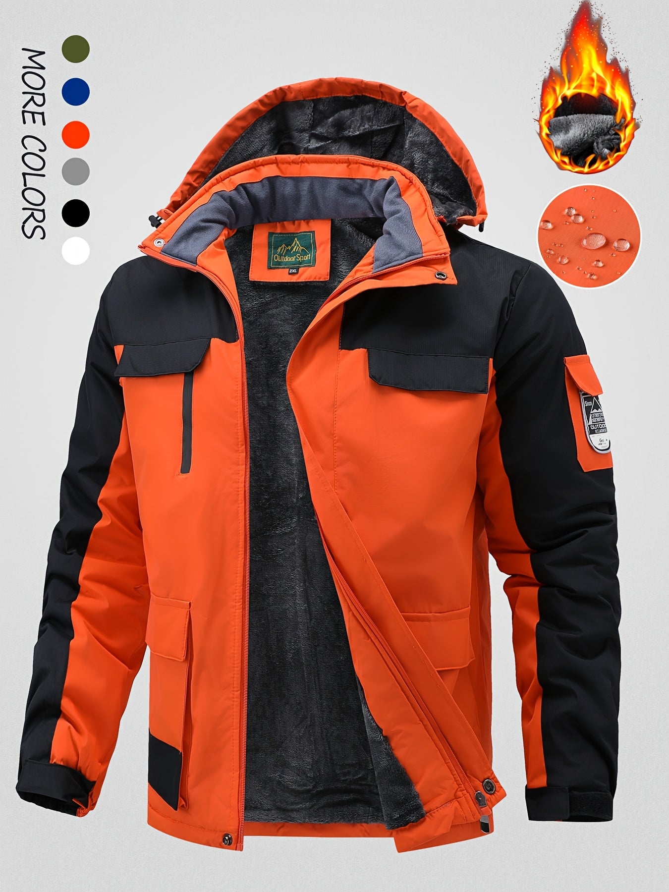Men's Winter Fleece-Lined Jacket - Navy Blue Thickened Outdoor Hooded Coat with Zipper Pockets, Warm & Stylish for Cold Weather, Winter Clothes