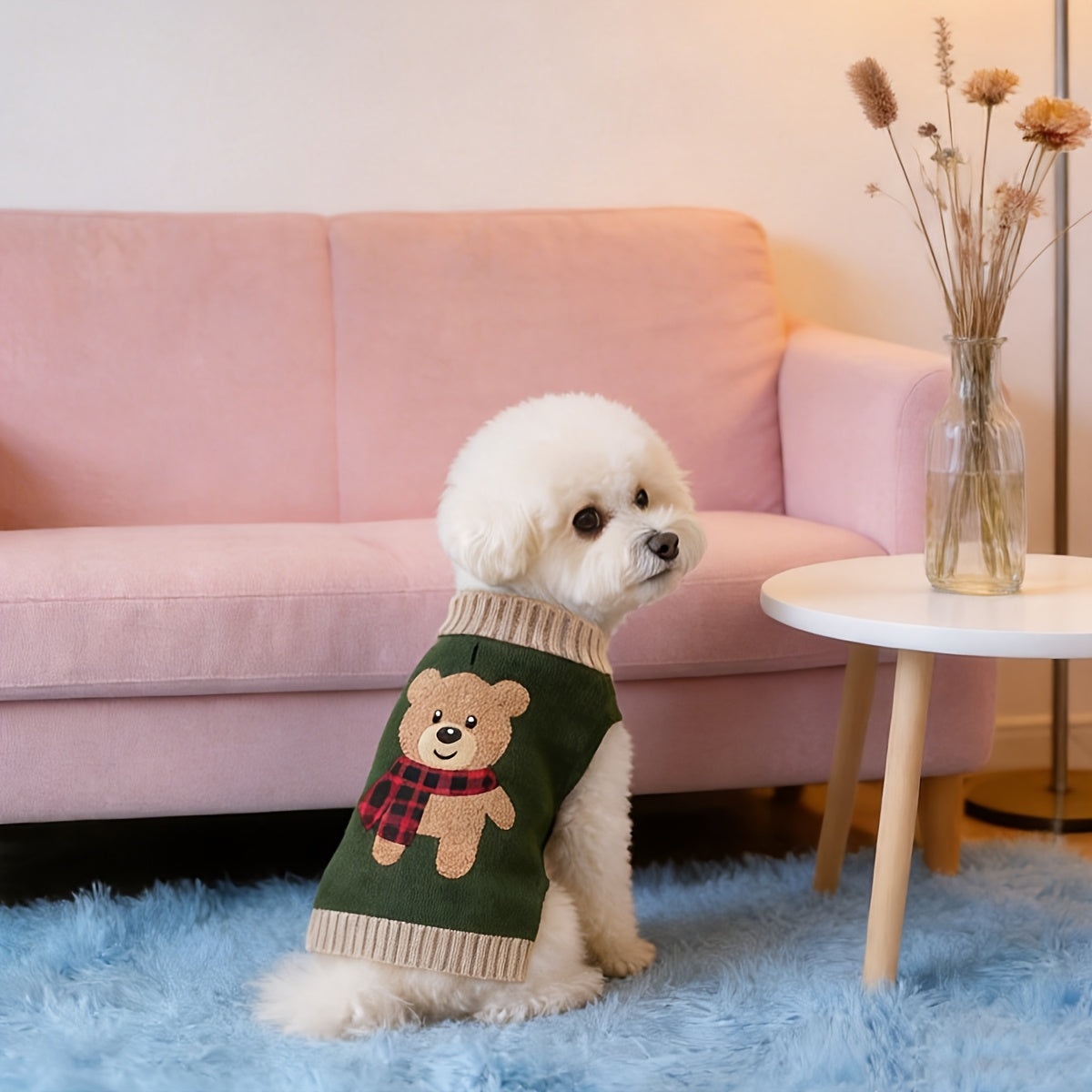 1pc Cute Bear Embroidered Pet Sweaters Soft And Comfortable Knitwear for Small to Medium Dogs, Thick Knitted Turtleneck Style Stretchy And Warm Winter Clothing for Schnauzers And Bichons