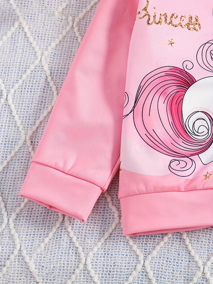Cute Toddler Girls 2pc Lovely Unicorn Princess Graphic Zip Jacket + Jogger Pants Set Kids Clothes Spring Fall Gift