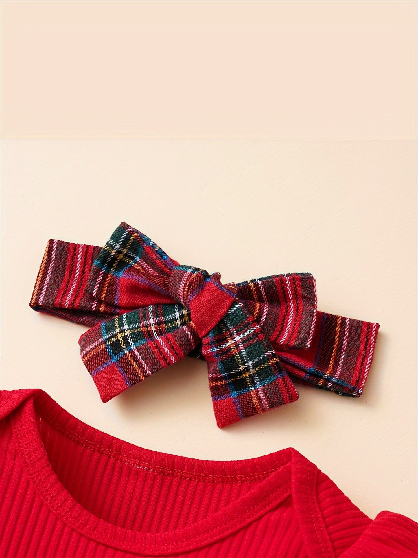 Baby Autumn and Winter Clothing Set Baby Girls 0-18 Months Romper and Plaid Strap Skirt and Headband