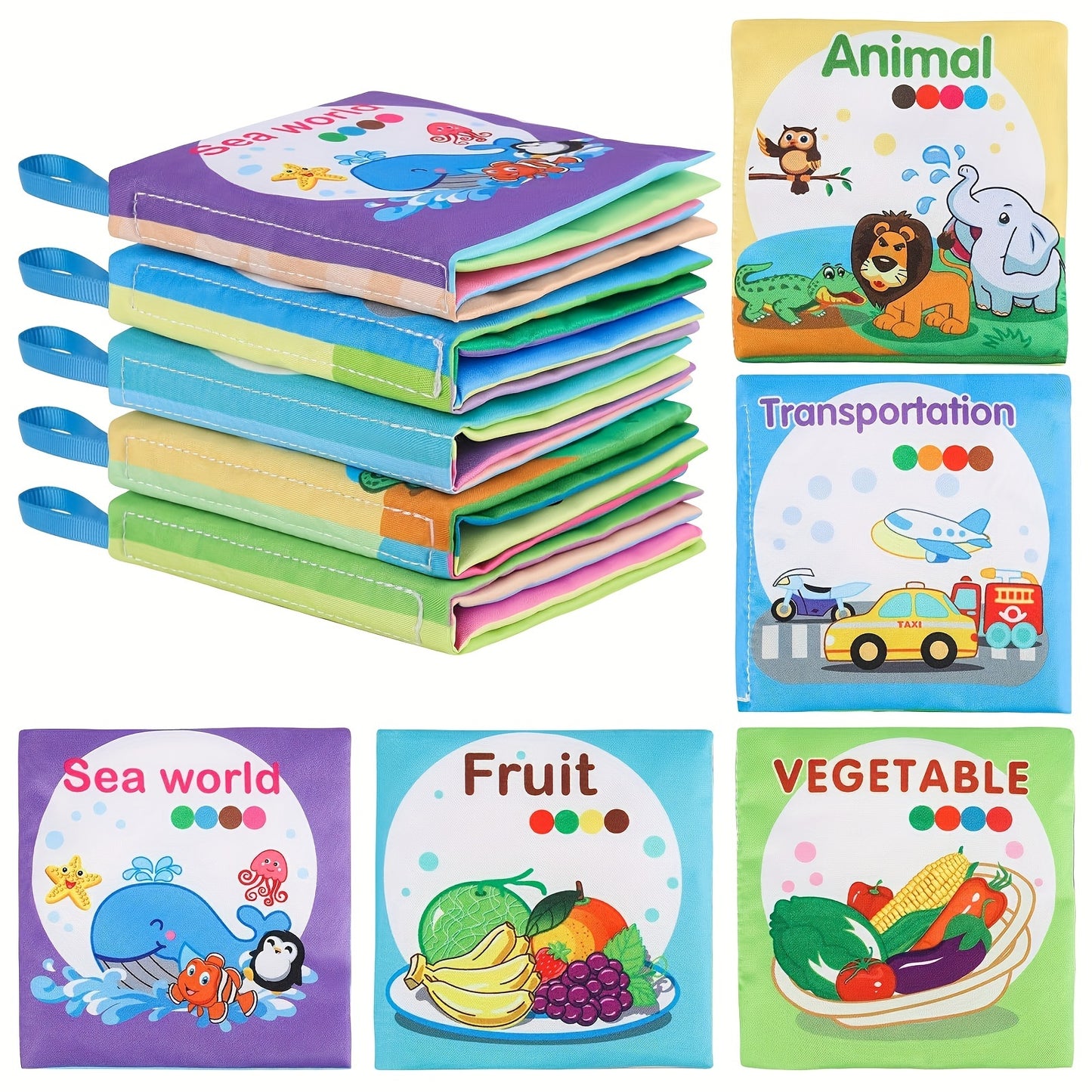 5-Pack/3-Pack Soft Fabric Baby Books, Cognitive Educational Toys, Durable & Washable, Vibrant Fruit, Animal, Ocean Themes, Early Learning & Cognitive Development, Perfect for Christmas, Birthday, Halloween, Thanksgiving, East