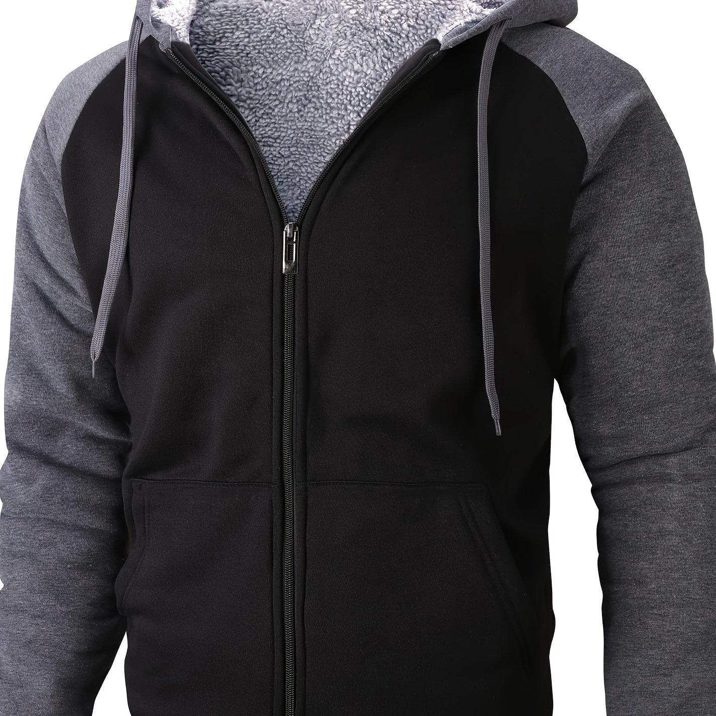Men's Full-Zip Shearling Hooded Jacket with Pockets - Casual Winter Warmth, Stylish Thermal Lined Coat for Cold Weather, Winter Clothes