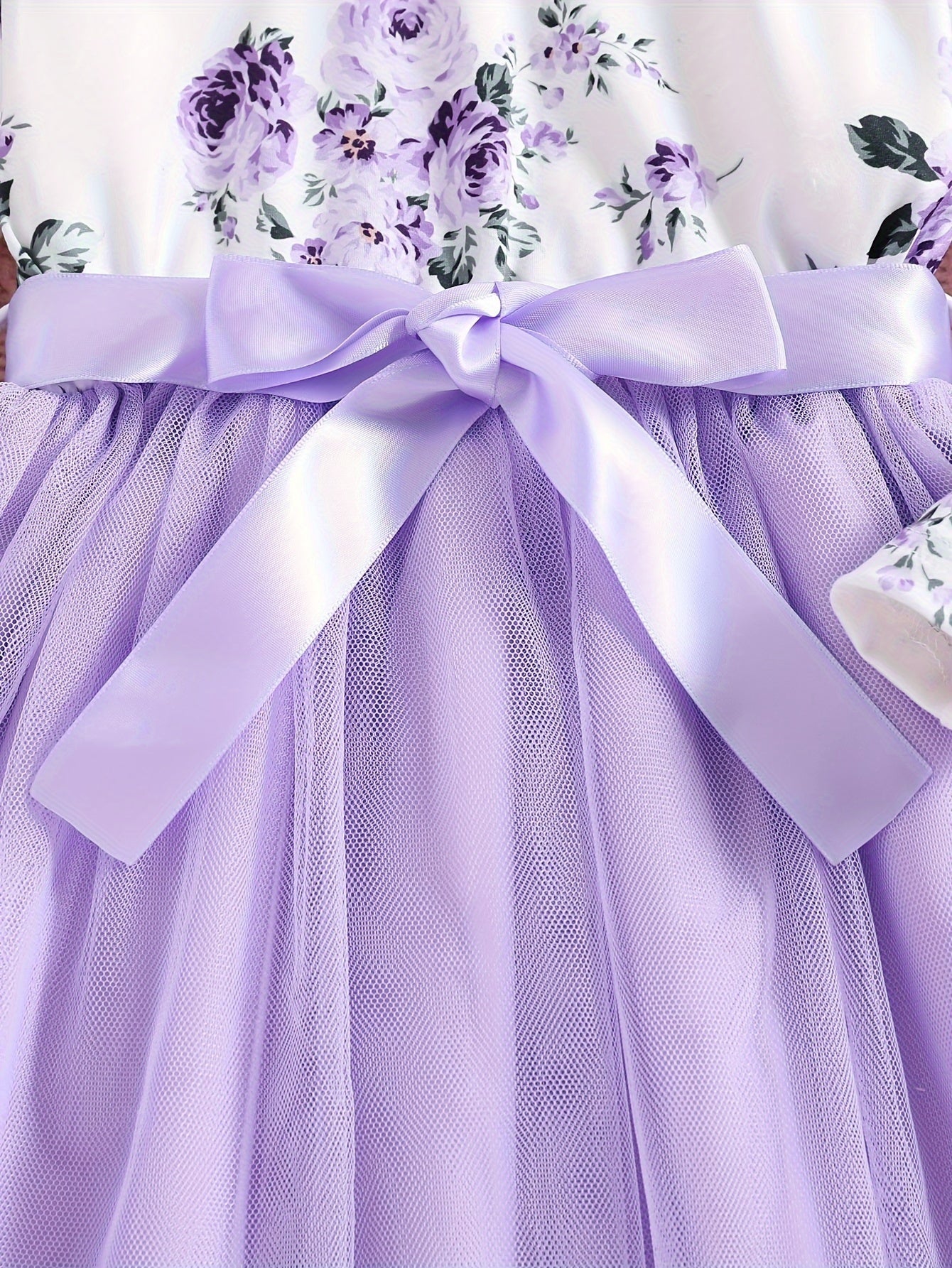 Girls Splicing Flora Print Flutter Trim Tutu Dress Kids Clothes Spring Fall Gift