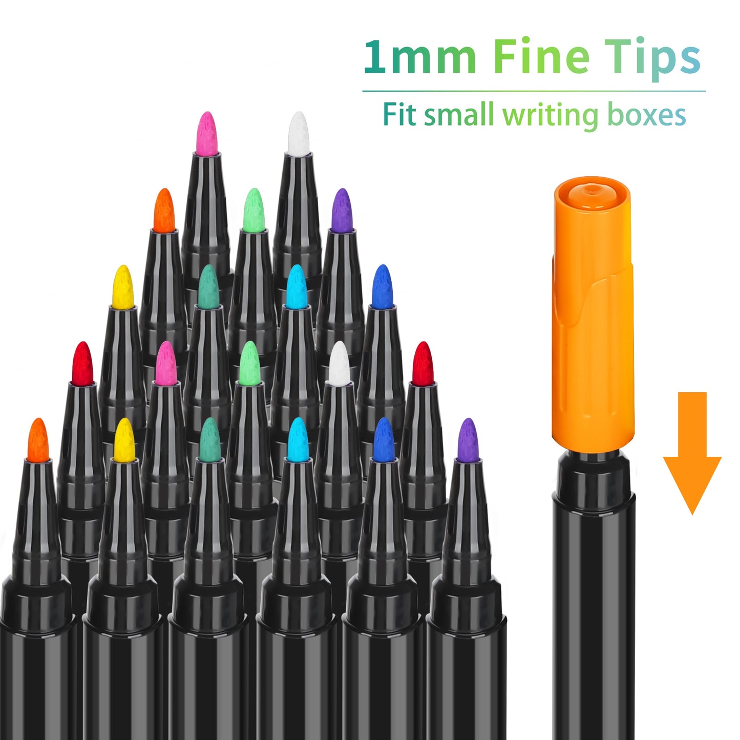 20 Vibrant Liquid Chalk Markers - Ultra Fine Point, Erasable, Wet Erase, Dry Erase Board Compatible, Non-Toxic, Quick-Drying, and Reversible for Acrylic Fridge Calendar, Clear Glass, Refrigerator White Board, Mirror, and Wind